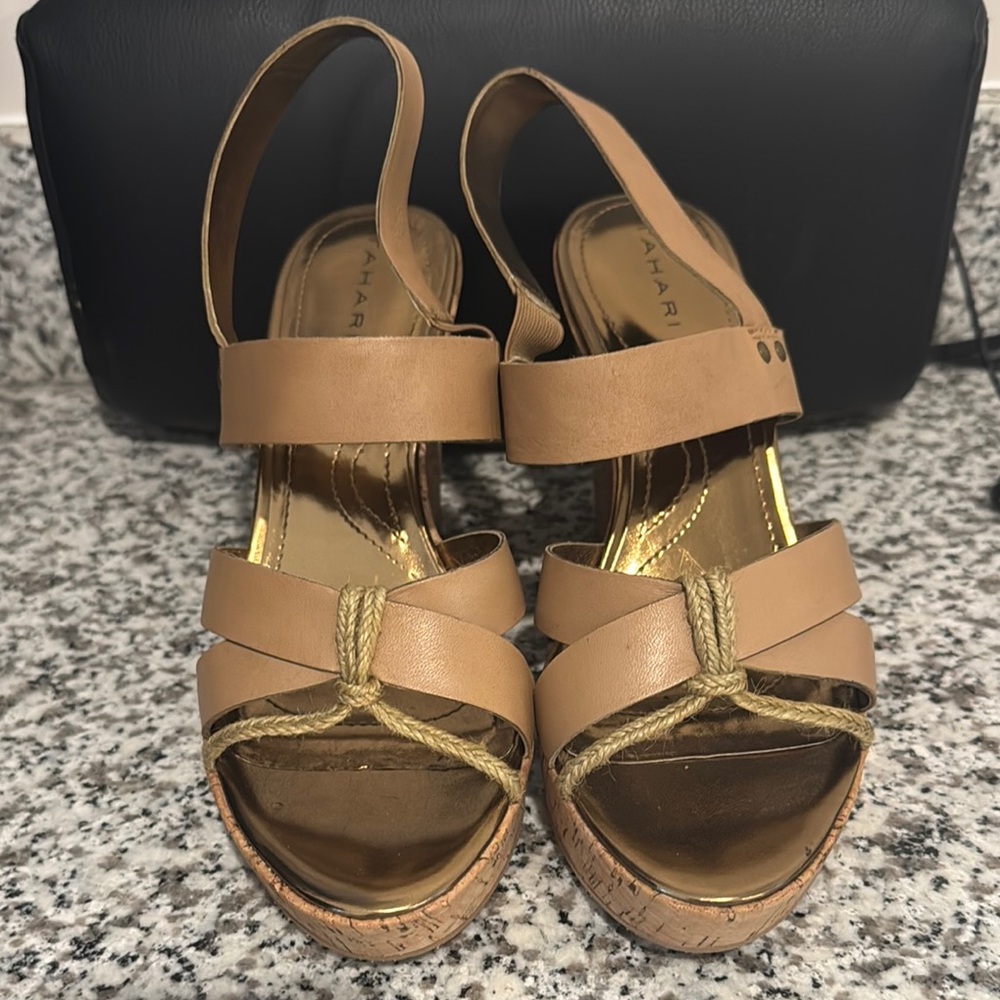 Tahari Tan Wedges with Cushioned Footbed